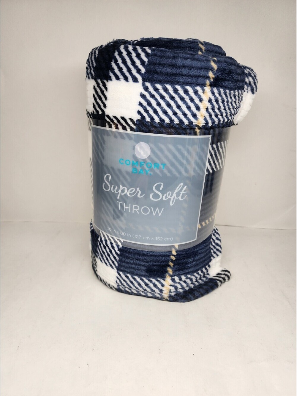 Comfort Bay Fleece Throw Blanket 50x60in Blue Plaid Super Soft